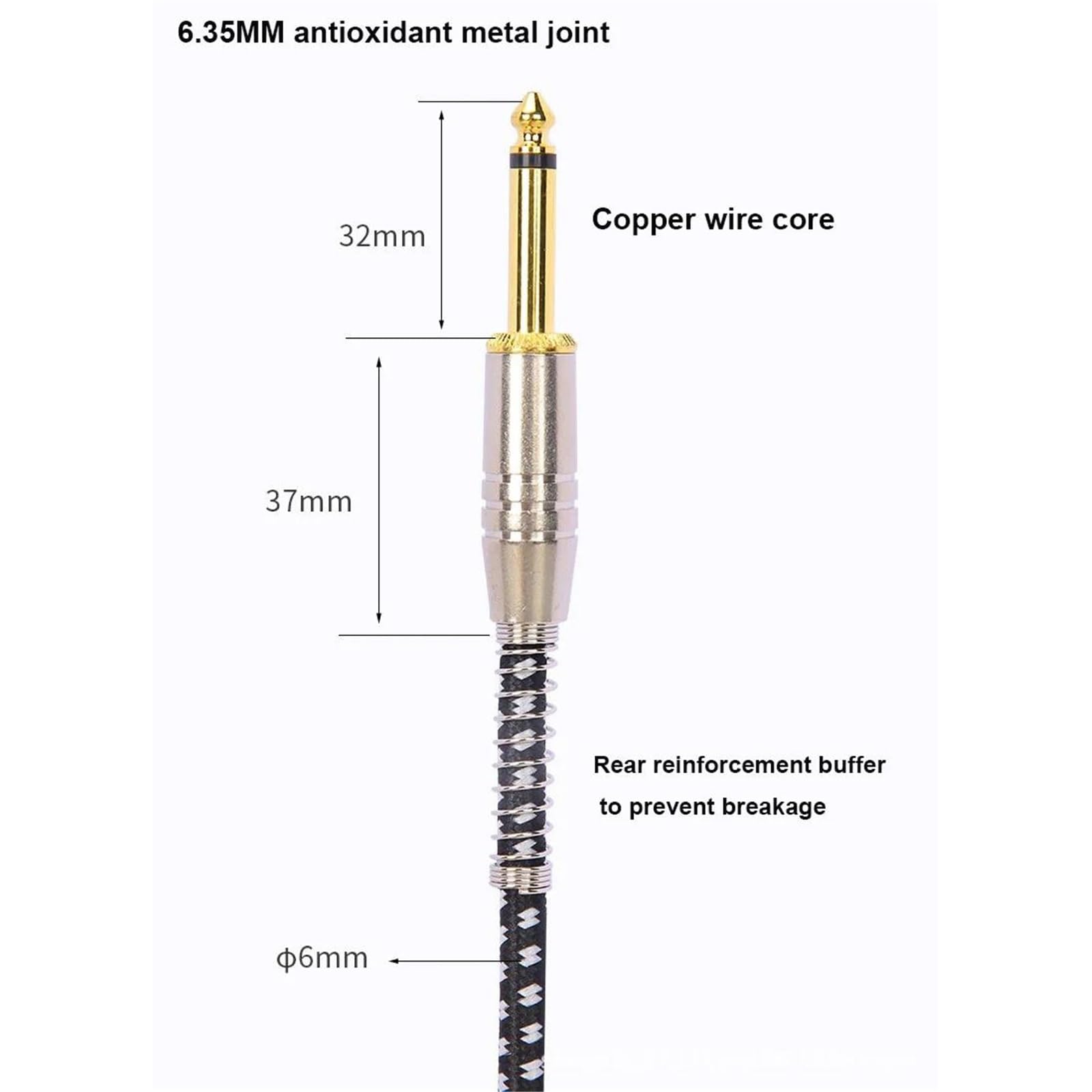 Kabel Do Gitary Pleciony Kabel Gitarowy Elektryczny 6,35/6,5 Mm Z Linią Przeciwszumową Instrumenty Muzyczne Basowe(Type 4)