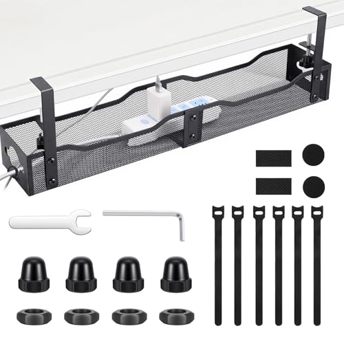 Fentar Organizador de Cables Escritorio, Cable Management Under Desk con Soporte de Abrazadera, Bandeja Cables Escritorio de 25'' / 64 cm, Recoge Cable Mesa con Diseño de Apertura Lateral