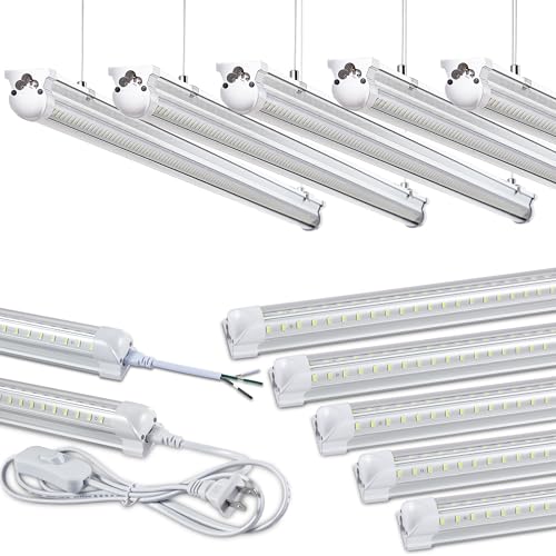 Image of Skymoatled 12Pack 8FT LED Shop Light Garage Lights,100W 6000K 15000LM White Light,Hanging /Surface Mount,Plug and Play,Super Bright T8 Tube Light,Linkable LED Shop Light for Warehouse Workshop Basement