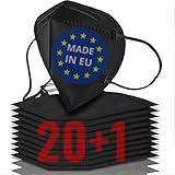 ✅ GEPRÜFT & CE ZERTIFIZIERT - 21 Zertifizierte FFP2 Masken schwarz Made in Europa. Geprüfte Mund Nasen Schutzmaske / Einwegmasken schwarz. FFP2 Maske CE zertifiziert schwarz europäischer Hersteller im Vorteilspack mit 1 Zusatz-Einmalmaske!