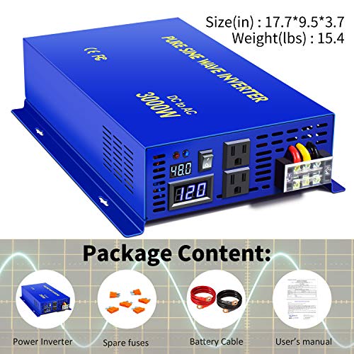 XYZ INVT 3000W Pure Sine Wave Power Inverter 48V DC to AC 120V 110V Surge Power 6000w, Power Converter for Solar System, Off Grid Power System. (3000W 48V)