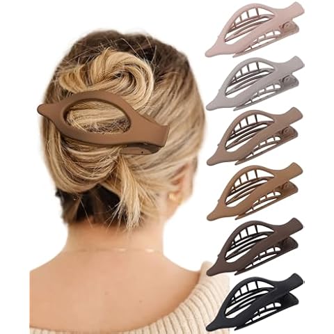 French Flat Hair Clips for Women - 6Pcs Flat Hair Claws for Thin Thick Hair Strong Hold No Slip Grip Hair Claw Clips for Women Girls (Matte(Coffee color series)) Cover