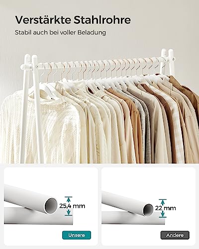 SONGMICS Kleiderständer, Garderobe, Garderobenständer, Kleiderablage, Stahlrahmen, mit Stange und Regal, 33,5 x 92,5 x 153 cm, für Schlafzimmer, Garderobe, Waschküche, Weiß HSR023W01