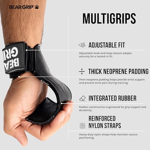 Image of BEAR GRIP Multi Grip Straps /Hooks - Rubber Lifting Straps /Gloves (Small)