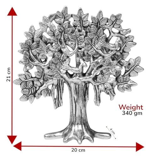 Image of Metal Kalpavriksha Tree for Home Decor - Golden Wish Fulfilling Tree Metal Showpiece for Temple, Vastu, Office Table & Gifting Banyan (No 2 Silver)