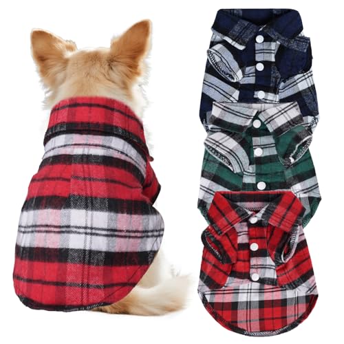 3 Pcs Dog Clothes Plaid Shirt Puppy Clothes Button Up Cat Shirt for Small Pet Dogs Cat Christmas Costume (Small)