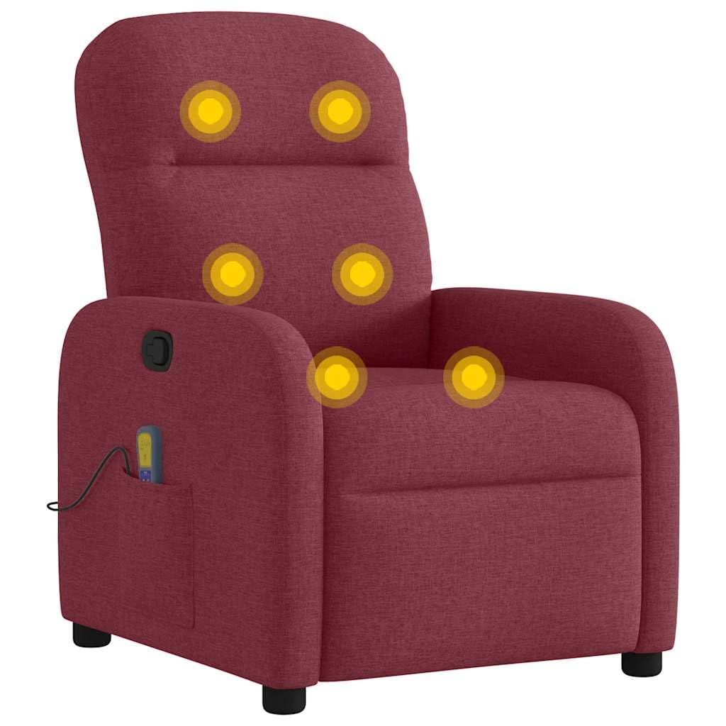 Poltrona massaggiante in tessuto vinaccia, poltrona relax con funzione sdraio, massaggio a 6 punti, porta USB, tasca laterale, comoda poltrona per soggiorno e camera da letto, portata 110 kg