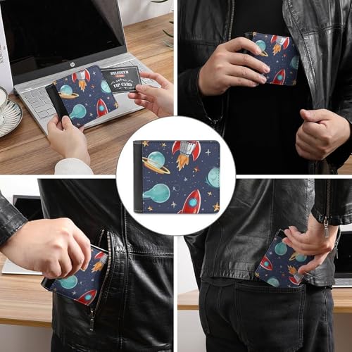 Rocket Clipart Space Ship Wallet for Men & Women Ultra Slim PU Leather Bifold Wallet, Credit Card Holder for Travel3