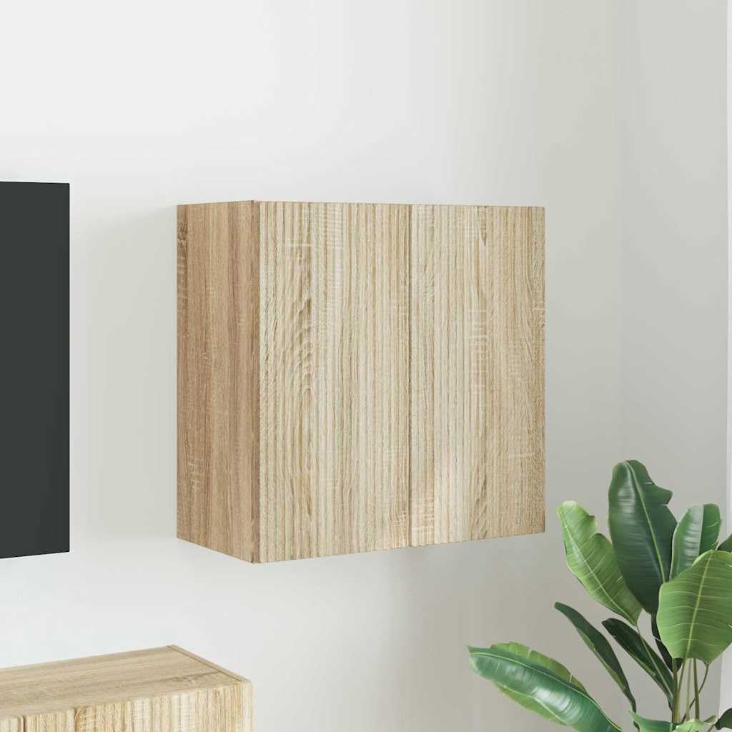 TV-Wandschrank, Holz, Sonoma-Eiche, 59,5 x 31 x 60 cm | Drehtüren 90°, Aufbewahrung mit mehreren Fächern, einfach zu installieren, Pflege mit feuchtem Tuch