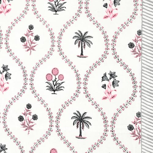 Image of DE CAMA Since 1997 | 100% Cotton 300 TC Premium King Size Bedsheet for Double Bed (90 x 108 Inch) with 2 Pillow Covers Set (17 x 27 Inch) Designer Printed Bedsheet Set - Blossom, White