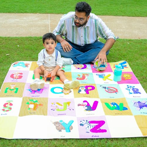 Image of Alphabet Print Picnic Mat - 1.4m x 1.4m | Yoga & Kids mat | Non Toxic| Waterproof, Foldable & Lightweight Outdoor & Indoor Mat | Easy to Carry, Clean & Ideal for Park Beach Camping