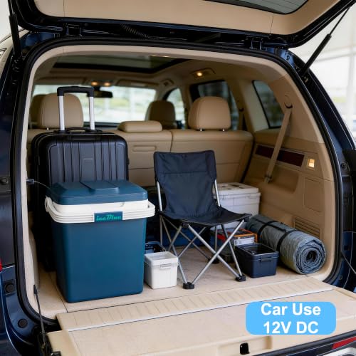Image of Electric Cooler, 26 Liter Mini Fridge with Automatic Locking Handle (Blue) | Large Capacity Car Refrigerator, Dual Use Portable Car Fridge for Travel, Outdoor, Camping, Gift