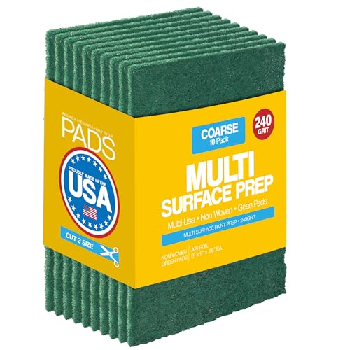 6' x 9' Non-Woven Paint Stripping Pads for Wood, Metal, Rust Removal, Deburring, Clean Soiled Surfaces, Surface Prep Coarse Abrasive Pad for Woodworking - 240 Grit - 10 Pack (Green)