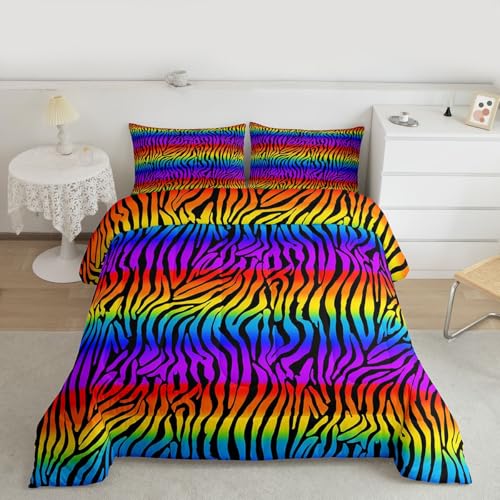 Image of Feelyou Zebras Skins Comforter Set - Rainbow Zebra Stripes Bedding for Kids & Adults - Ultra Soft Twin Size Duvet Set