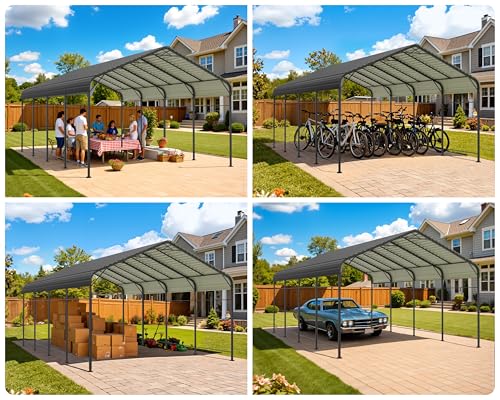 Image of Greesum 12x20FT Metal Round Carport with Side Support Rods, Deep Gray