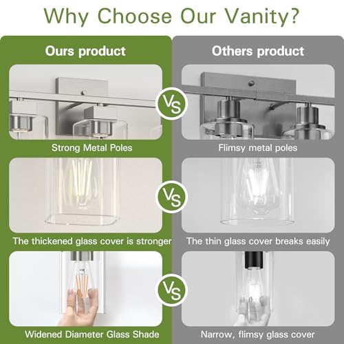 Image of 5 Light Bathroom Vanity Light - Brush Nickel Bathroom Light Fixtures Square Design & UL Certification, 31 Inch Long Light Fixtures Over Mirror for Bedroom & Restroom