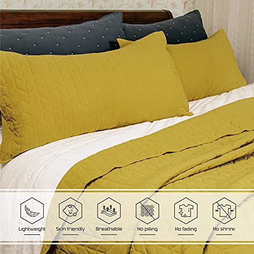 Harorbay Quilt Set Mustard Yellow Twin/Twin Xl (68X86 Inches) - Stitched Arrow Pattern Quited Bed Spread, Prewashed Ultra Soft Light Weight Coverlet Set For All Season - 2 Pieces (1 Quilt, 1 Sham) #TOP2