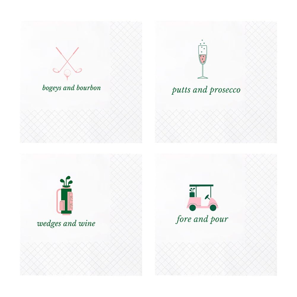Geloar Funny Golf Cocktail Napkins, 200 Pack Wedges And Wine, Bogeys And Bourbon, Putts And Prosecco, Fore And Pour Disposable Paper Cocktail Beverage