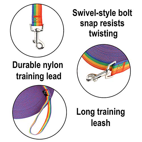 Image of Hi Kiss Dog /Puppy Obedience Recall Training Agility Lead - 15ft 20ft 30ft 50ft 100ft Training Leash - Great for Training, Play, Camping, or Backyard (20 Feet, Rainbow)