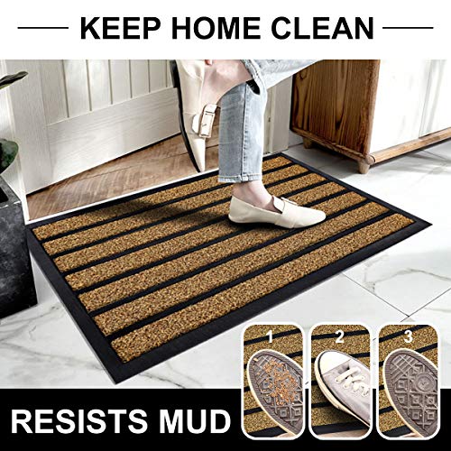 Buganda 2-Pack Durable Rubber Striped Door Mat, Indoor Outdoor, Heavy Duty Easy Clean Doormat, Non-Slip Floor Mat for Entry Patio(17”x 29”, Brown) - Thumbnail 6