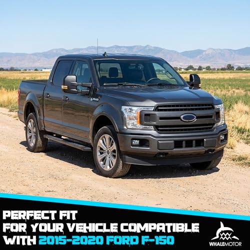 Image of Power Heated Tow Mirrors Compatible with 2015-2020 Ford F-150, Trailer Towing Side Mirrors w /Turn Signal, Spot Auxiliary Light, Puddle Light, 22 to 8 Pin Adapter Included, Can fit Different Interfaces