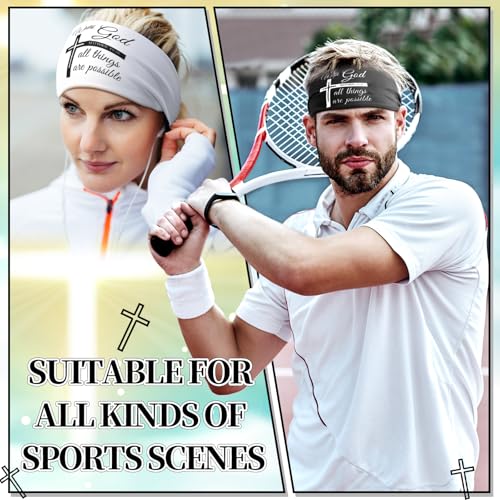 Image of 5 Pcs Christian Athletic Headbands Gifts Cross Headband for Men Women Bible Verse Workout Religious Stretchy Sweat Bands