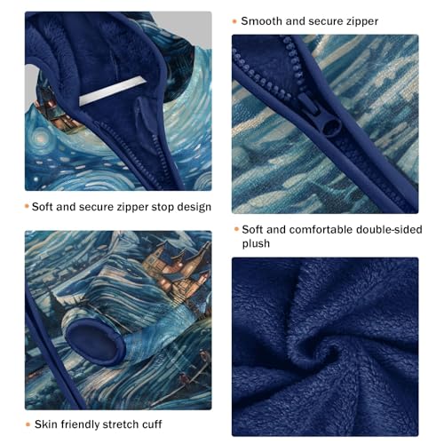 Boys Girls Fleece Jacket Peaceful Village under Starry Sky Kids Warm Hooded Outwear Coat3