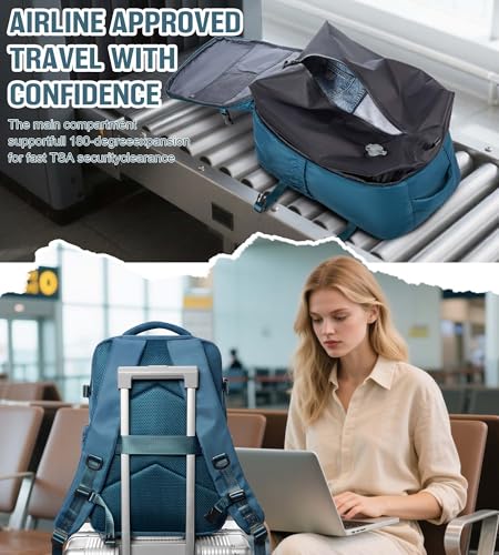 Large Vacuum Travel Backpack with Pump for Women, Personal Item Carry on Backpacks Flight Approved 18x14x8 inches for Men,Laptop Waterproof Work Compression bags Casual Daypack,Peacock Blue3