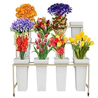Espositore Per Fiori 3 Strati Con 12 Secchi E Ruote - Carrello Portafiori Bianco In Metallo Per Negozi, Matrimoni E Giardino