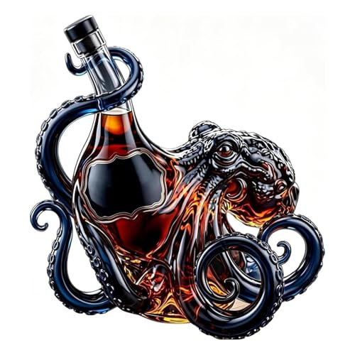 Kraken Rum Glass Octopus 3D Kraken Rum Octopus Bottle 350ml Borosilicate Glass Liquor Bottle Decanter Nautical Marine Decor Sculpture Home Bar Ornament Collectible Gift for Men Marine Lovers