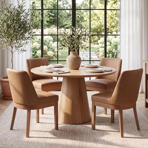 Image of Brown Faux Leather Dining Chairs Set of 4, Upholstered Dining Room Chairs