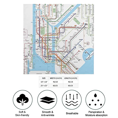 New York Subway Map Fashion Square Silk Like Scarves Wraps Headscarf Neck Hair Scarf Bundle Bag Decoration Accessories 18"×18"/25"×25"2