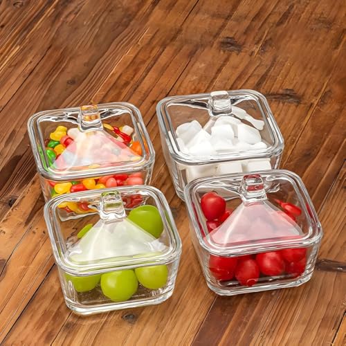 Image of 275ml Glass Dry Fruit Serving Bowl Set of 6 with Glass Lids & Bamboo Tray | Snack, Mukhwas, Namkeen, Candy Storage Containers | Transparent Fancy Serveware for Dining Table