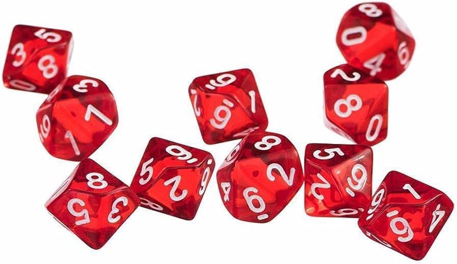 10 Pcs Red D10 Polyhedral Dice, Role Playing, Family Party Favor, 10 Sides Acrylic Dice Transparent Dice for Table Games,Dice and Accessories