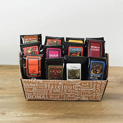 Indulgent Coffee Selection Gift Box | 100% Specialty Arabica Coffee | 12 Flavored 1.75oz Try-Me-Size one pot coffee samplers