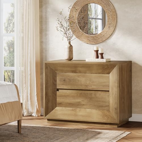 Image of Tribesigns Large Nightstand Set of 2, Oversized Night Stand with 2 Drawers, 35.43 inch Wide Bedside Table Sofa Side Table, Natural Oak