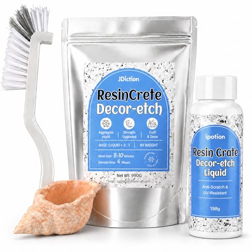 JDiction ResinCrete Decor-Etch Stone Effect Microcement Kit Aggregate Inlaid & Acid-Etch Formula | High Hardness & Fast Curing | 5:1 Precision Mix for Real Stone Texture (1000g Powder+200g Liquid)