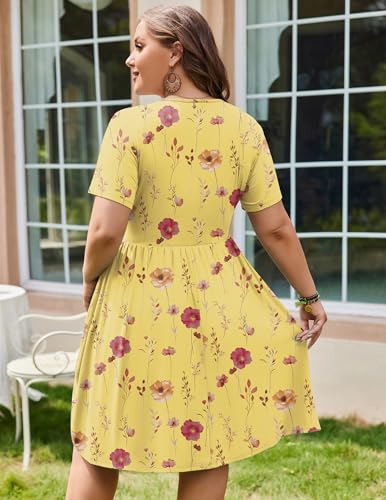 Image of IN'VOLAND Womens Plus Size Summer Dress Short Sleeve Casual Mini Dresses Empire Waist T-Shirt Dress with Pockets