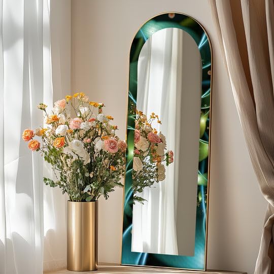 23,5’’W x 67’’H Botanic Lightflow Texture – Mystical Green Floor Mirror Arched Full Lenght Mirror - Arch Full Body Stained Floor Mirror with Black Frame with Gold Frame