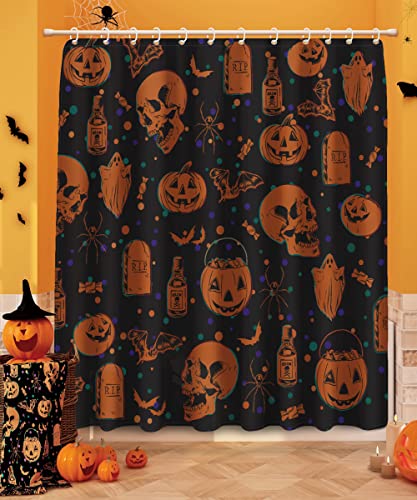Lamplig Halloween Shower Curtains For Bathroom With Pumpkin Ghost, Cute Bright Black Orange Skull Bat Colorful Waterproof Fabric Cloth Bathtubs Decor Sets With Hooks 72 X 72 In #TOP2