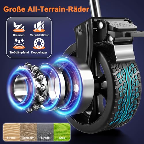 Bollerwagen Faltbar, Handwagen faltbar 150L Tragkraft 150KG mit verstellbarem Griff, Offroad-Rädern für Camping Garten Outdoor 94x43x42cm