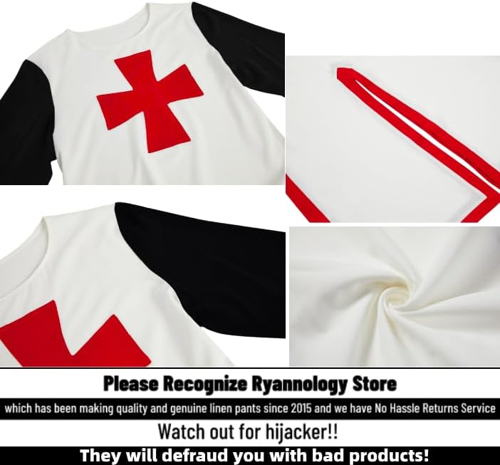 Miniatura 5 de Túnica medieval para hombre, disfraz de caballeros templarios de los cruzados, renacentista, Halloween, guerrero, capa negra de la peste negra para