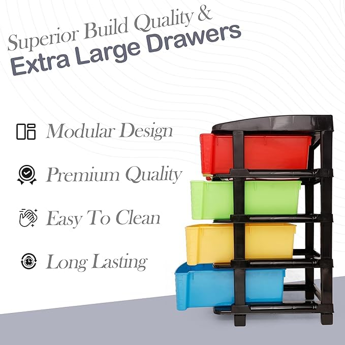 Image of KITCHIVO Plastic Modular Drawer Storage Chest Of Drawers Organizer Storage Box, Large Stomo Racks For Multipurpose Anti-slip Shoes Organizers (Stone & Multi, 4 Layer)