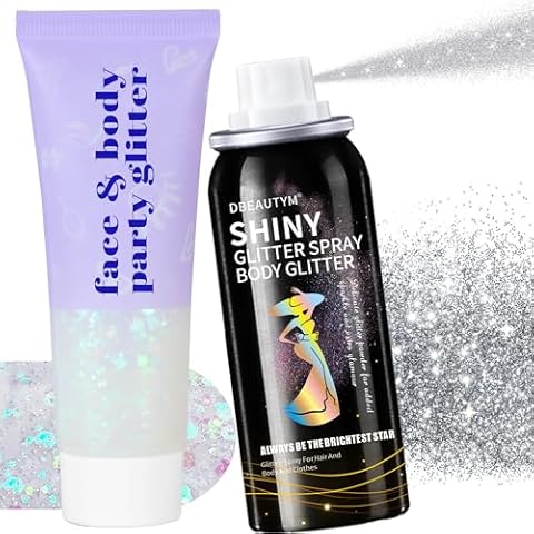 Body Glitter, Body Glitter Spray for Hair and Body,Clothes, Long-Lasting Hair Glitter Body Shimmer Glitter Spray for Stage, Concerts, Music Festival Rave Accessories,Shiny Body Spray for Women and Men Cover