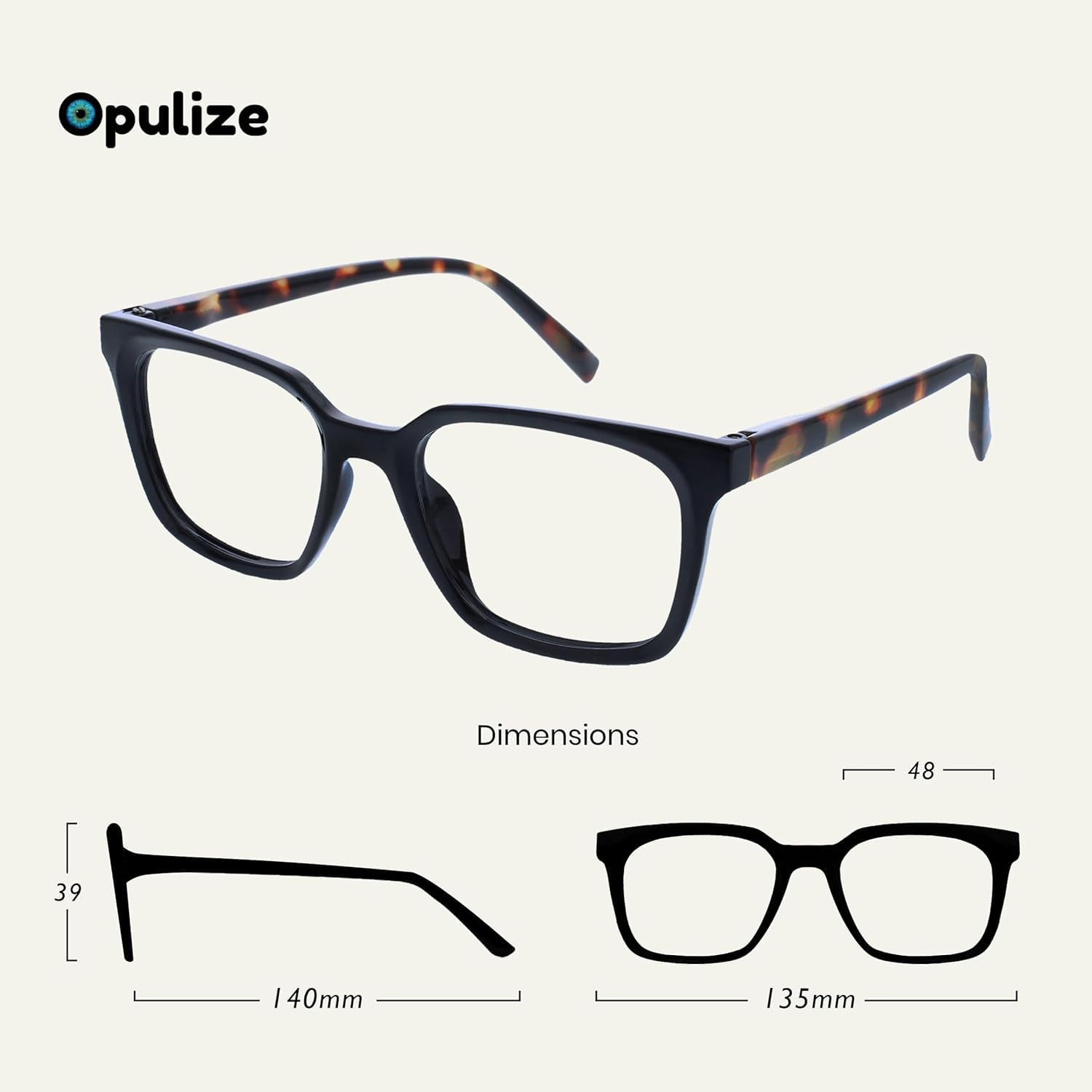 OPULIZE KOI Gafas de Lectura - Elegante Marco Rectangular Ancho - Visión Óptima - Negro - Hombre Mujer - Bisagras de Muelle - R50-1 - +1.00 — view 2