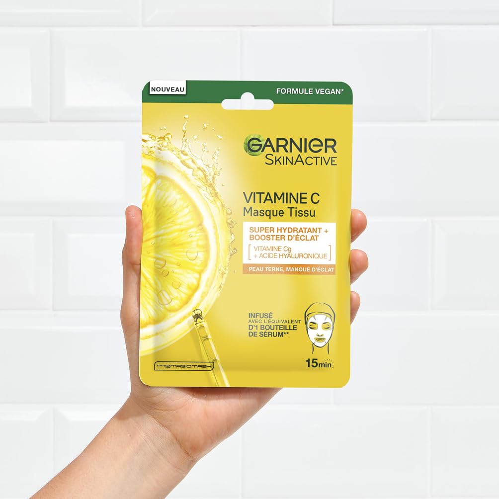 Garnier - Coffret Routine Eclat 3 Produits - Enrichie en Vitamine C - Pour les Peaux Ternes - Sérum Crème Visage (50 ml), Masque Tissu Hydratant, Eau Micellaire Tout en 1 (400 ml)