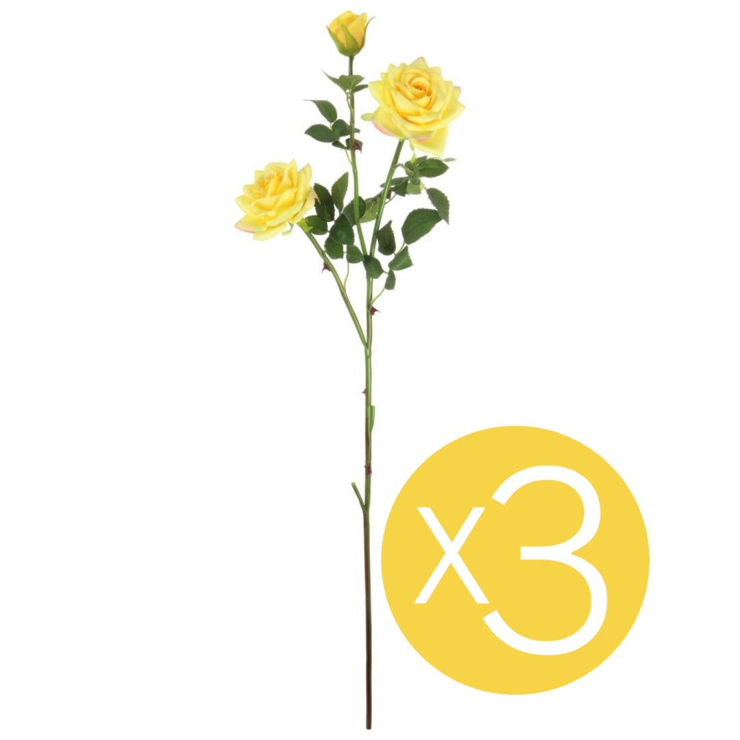 Set of 3 Yellow 3 Headed Rose Flower Spray Arrangement Filler Bunch Stems