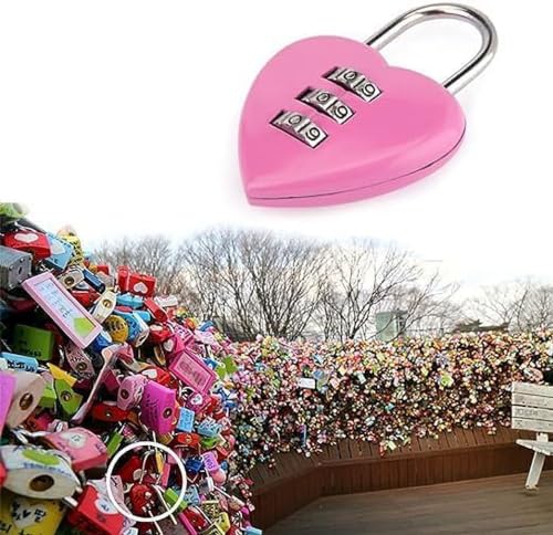 Image of Pink Combination Lock, Heart Shape 3 Digital Password Padlock, Mini Outdoor Combo Gate Lock for School Gym Locker, Fence Gate, Toolbox, Employee Hasp Locker Combination Padlocks Outdoor Accessories