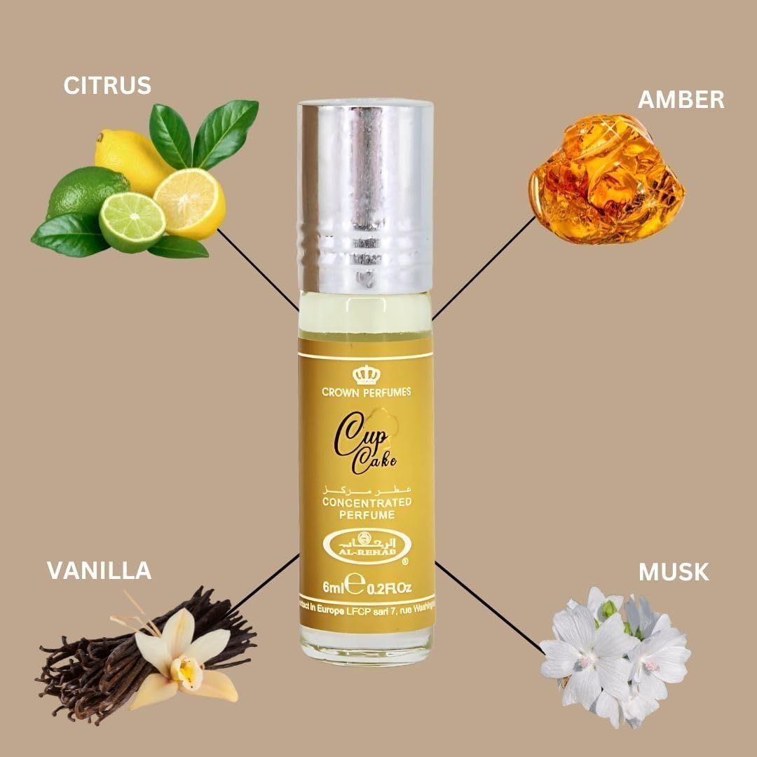 Ayat Perfumes Woda perfumowana woda perfumowana 50 ml dla mężczyzn i kobiet, wyprodukowane w Dubaju, zapachy: białe piżmo, czekolada mleczna, wanilia, cynamon, róże (babeczka, 6 sztuk)
