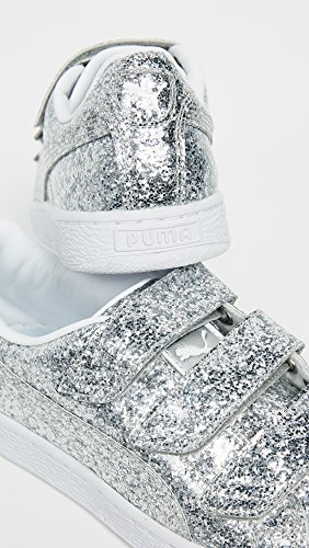 PUMA PUMA Women's Basket Strap Glitter Sneakers, Silver/Silver, 8 M US
